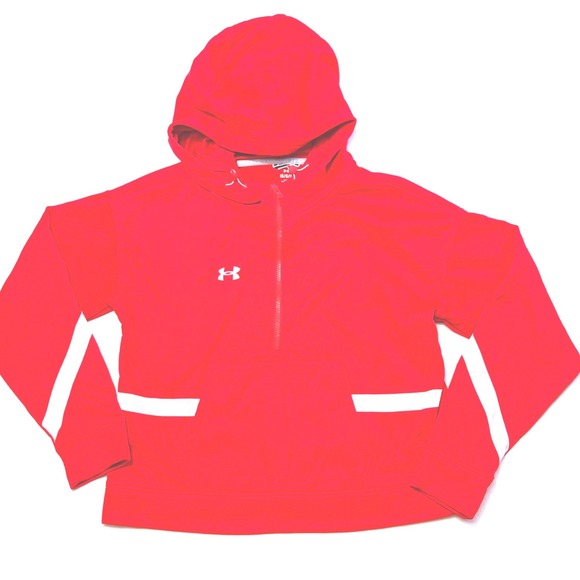 Under Armour Tops - Under‎ Armour Red HeatGear Quarter Zip Hoodie Athletic Pullover LG Cropped